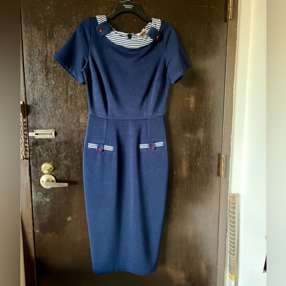 Tatyana Deep Water Nautical Sailor Pinup Wiggle Dress. NWT